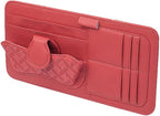 Car Sun Visor Organizer, Multifunctional Visor Storage Pouch with Sunglasses Holder & Card Sleeve Pocket, Auto Interior Organizer Pocket Bag for Pens Cards Documents, Universal Fit (Red)