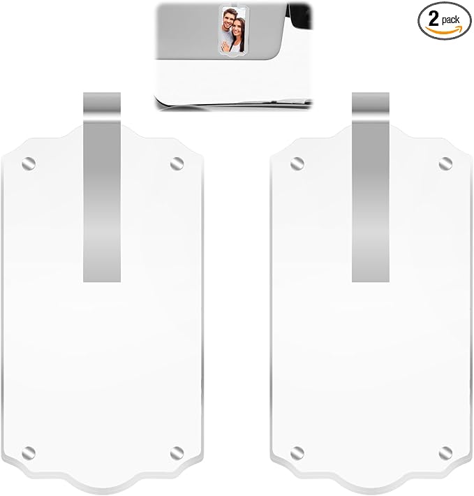 2Pcs Car Hanging Photo Holder, Universal Magnetic Car Picture Frame Rear View Mirror Accessories Personalized Transparent Acrylic Ornaments Decor for Dads Gift