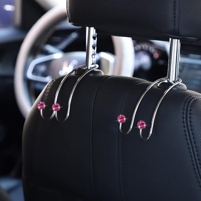 Auto Hooks Bling Car Hangers Organizer Seat Headrest Hooks Strong and Durable Backseat Hanger Storage Universal for SUV Truck Vehicle 2 Pack (Fuchsia)