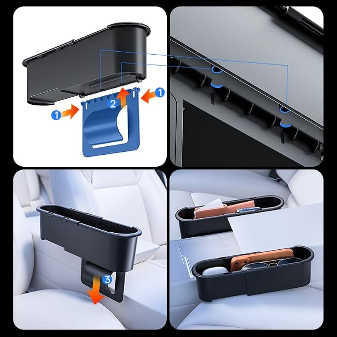 Expandable Car Seat Gap Filter Organizer, Adjustable 185-265mm | Universal front seat console side pocket, sliding gap storage box, fits phone keys wallet, seat gap filler, stop drops