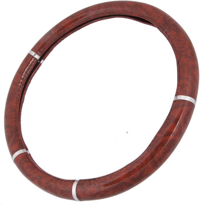 Dark Wood Grain Car Steering Wheel Cover, Standard 15 inch Size, Made to Fit Most Auto Truck Van SUV