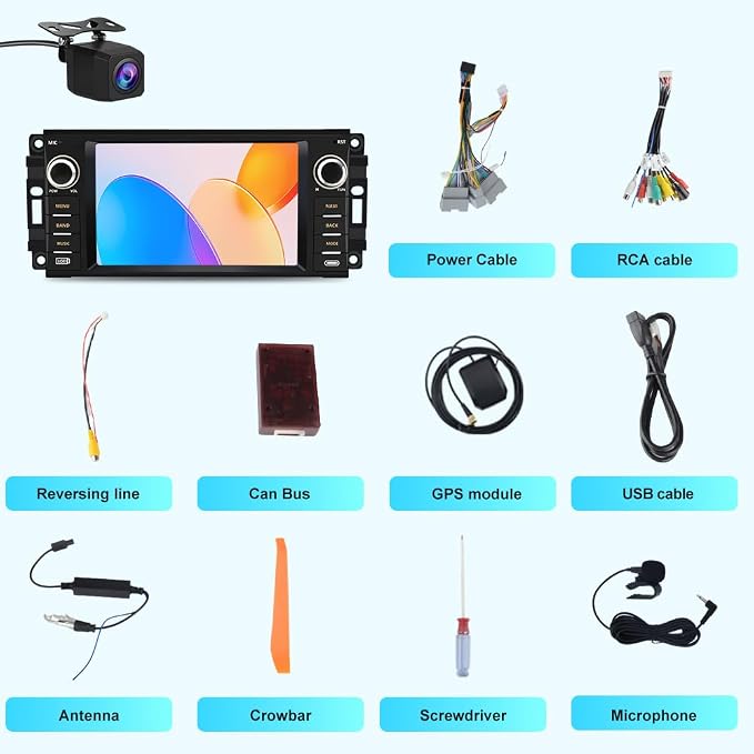 8 Core Car Radio Stereo for Jeep Wrangler JK 2007-2018 Dodge Ram 1500 2008-2012, 7 Inch Touch Screen Radio with CarPlay Android Auto Bluetooth WiFi GPS FM Backup Camera【4GB+64GB】