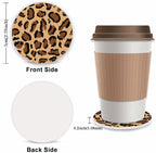 Brown Leopard Print Fuzzy Steering Wheel Cover for Women, Universal Auto Steering Wheel 14-15 Inch Soft Warm Car Interior Accessories with 2PCS Car Coasters, Suitable for Men and Women