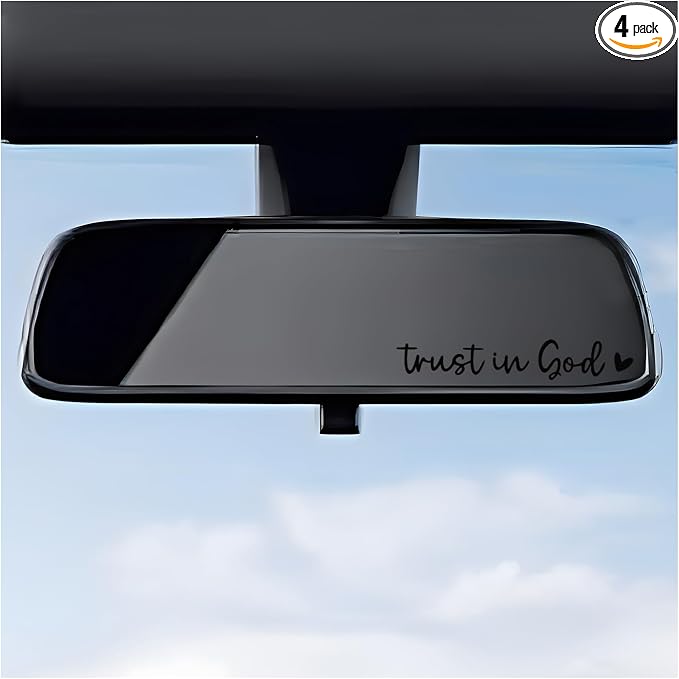 4PCS Trust in God Rearview Mirror Decals, Automotive Vinyl Rear View Mirror Decorative Stickers, Waterproof Trust in God Stickers for Car Truck Laptop, Car Accessories (Black)