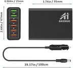 Multi Ports USB Car Charger, 96W 6 Port QC3.0 Fast Adapter Multiple Ports, with Four Quick Charge 3.0 Port, 12V-24V Multi Device Cigarette Lighter for Smart Phone & Tablets Charging