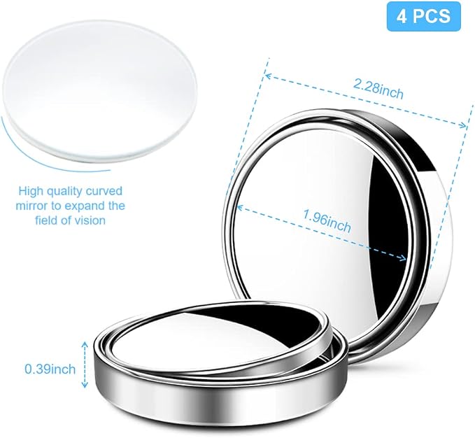 4 Pack Blind Spot Mirror 2 Inch Angle Adjustable HD Glass Round Car Side Rear View Convex Mirror Accessories with Frame for Car SUV Trucks Motorcycles (Silvery)