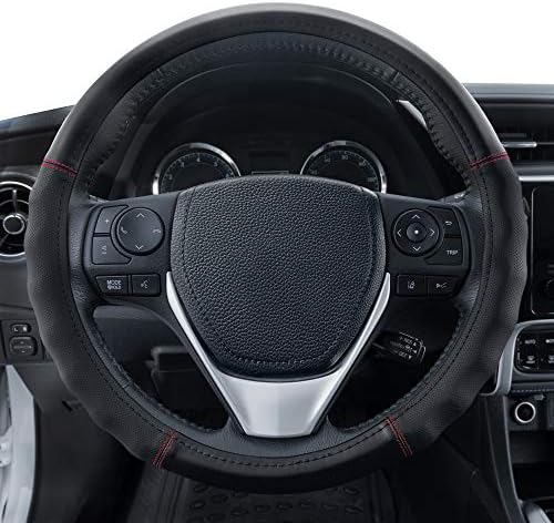 Faux Leather Steering Wheel Cover, Standard 15 inch Size, Comfort Grip Design, Solid Black Car Steering Wheel Cover for Truck Van SUV Auto
