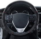 Faux Leather Steering Wheel Cover, Standard 15 inch Size, Comfort Grip Design, Solid Black Car Steering Wheel Cover for Truck Van SUV Auto