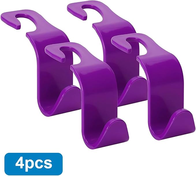 Car Seat Headrest Hook, 4PCS Vehicle Seat Back Hanger Storage Organizer for Purse Bag Coat, Auto Interior Hanging Holder Organization Accessories, Universal for SUV Sedan Truck (Purple)