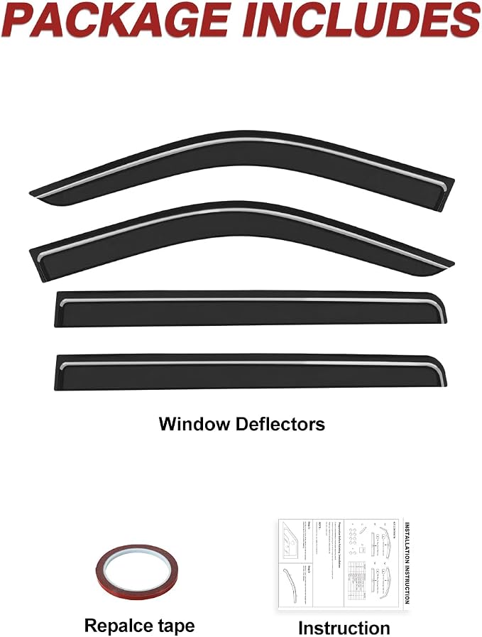 Outside-Mount Window Rain Guards Fit for 2022-2026 Toyota Tundra CrewMax Cab Full-Size, Extra Durable Window Visors Deflector Dark Smoke Vent Shades Car 4-pcs