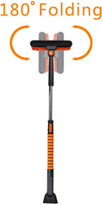 ABS Aluminum 41" Snow Brush Ice Scraper with Snow Shovel 4-in1, Foam Grip, Orange Black, Extendable Handle, 180° Pivoting Head w/Wiper Blade, for Car Truck SUV Winter Christmas Home Use