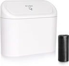 Car Trash Can with Lid, Vehicle Dustbin Garbage Organizer Holder with One Roll Bag, Mini Leakproof Storage Bin for Auto, SUV, Office (White)