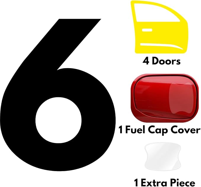 6 Pack Door Handle Cup Protector Made with Paint Protection Film Car Accessories Car Cover Clear Film | Self-Healing Decal Anti Scratch Guard | Universal Fit Vehicles, SUV, Truck