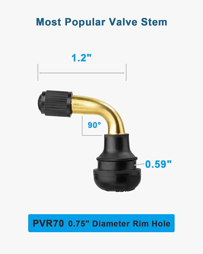 5pcs PVR70 Valve Stems Bent 90 Degree Angled Snap-in Rubber Base for Motorcycle, ATV