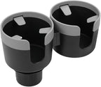 Car Double Cup Holder Extender, 2-in-1 Car Cup Holder Adapter with Adjustable Base, Universal Multifunctional Cup Holder Organizer for Beverage, Snack, Cup, Bottle Storage (Grey)