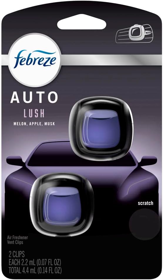 Car Vent Clip Air Freshener, Odor Eliminator for Up to 30 Days Freshness, 2 Clips (Lush)