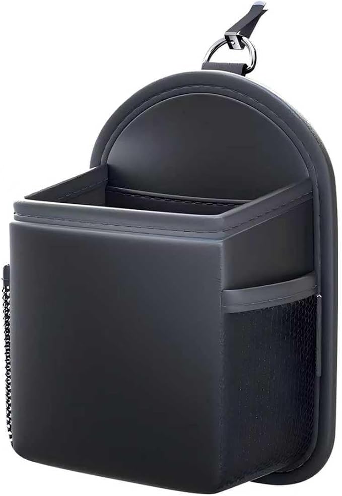 Car Air Vent Storage Organizer Bag, Leather Auto Dashboard Storage Bag, Multifunctional Car Air Conditioner Vent Caddy, Universal for Most Cars, SUVs & Trucks (Black)