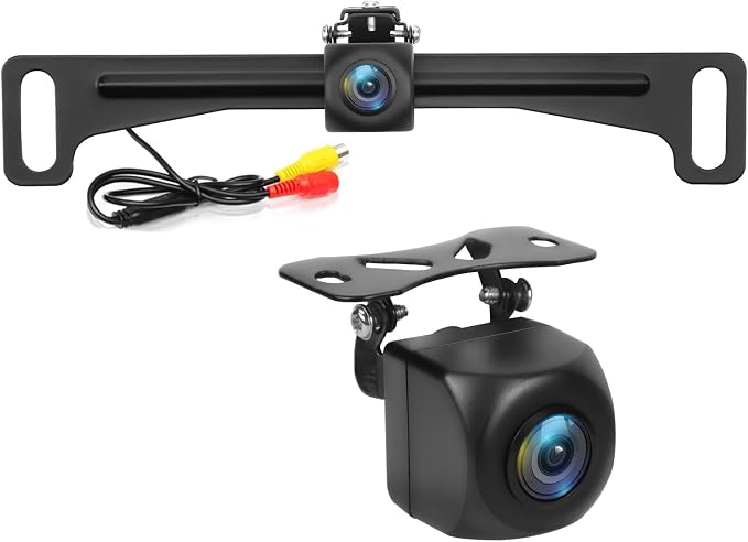 AHD 1080P License Plate Backup Camera, 170 Degree Wide Angle Clear Night Vision Metal Housing Guide Line On/Off Waterproof Reverse Rear View Camera for Car Truck