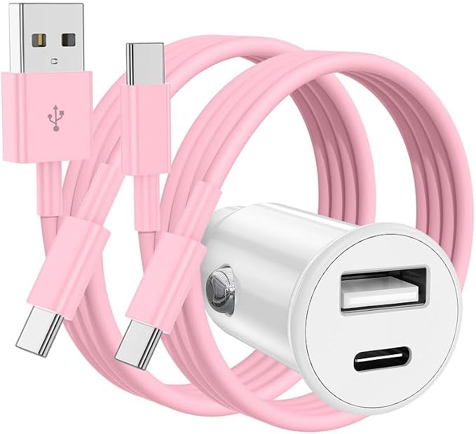 USB C Car Charger for iPhone 17 16 15 Pro Max, 40W Dual Port USB-C & USB-A Car Fast Charging Adapter, 2X3FT C to C Cable & A to C Carplay Cable for iPhone 17 16 15 Series/iPhone Air,iPad,Samsung-Pink