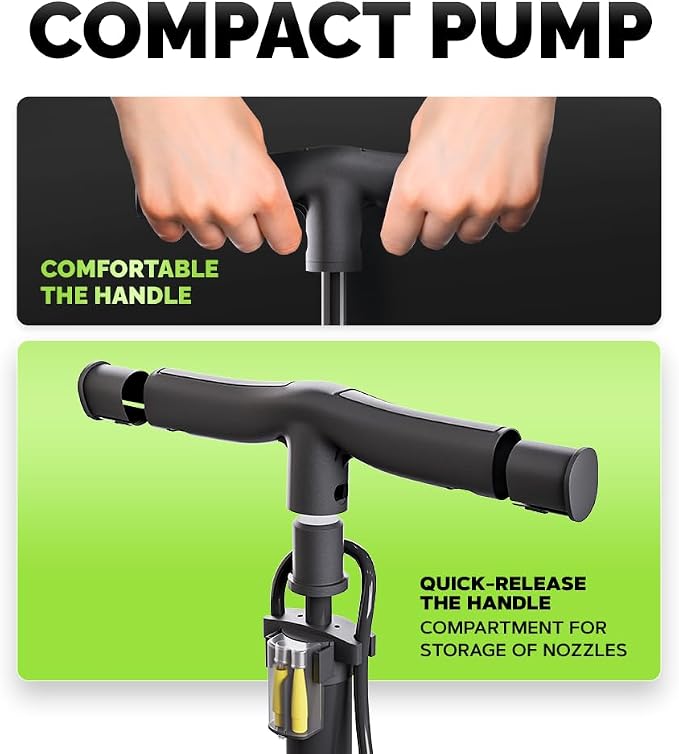 Bike Pump Floor Pressure Gauge, Advanced Bike Tire Inflator, Bicycle Hand Air Pump with Dual Presta and Schrader Valves, Handheld Bike Pump, Suitable for Road and Mountain Bikes, Baby Stroller, Balls