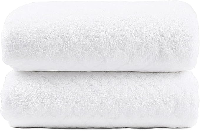 Microfiber Bath Towels Set of 2, 30 in x 60 in, Oversized, Ultra Soft, Super Absorbent, Fast Drying, No Fading Large Bathroom Towel Set for Sport, Travel, Fitness, SPA,Yoga (Coral Fleece - White)