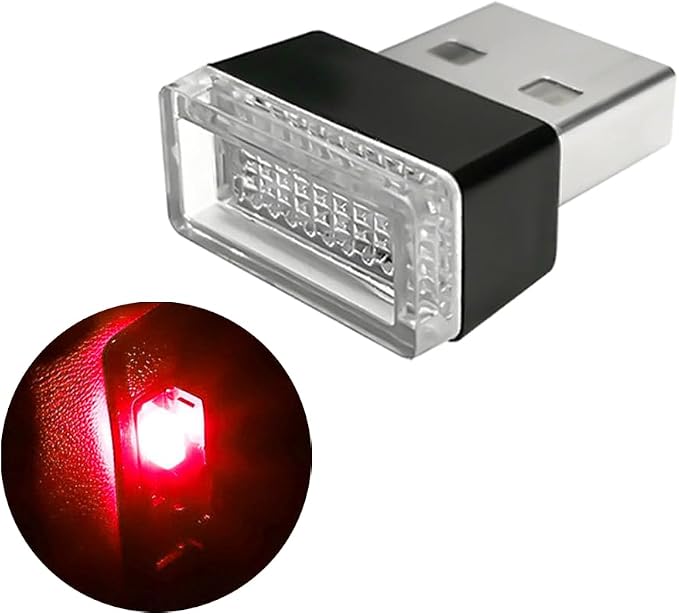 Car Interior Atmosphere Lamp, Plug-In USB Interface LED Vehicle Ambient Lighting Kit, Portable Mini Automotive Night Light Decoration Accessories, Universal for SUV, Sedan, Truck (Red)