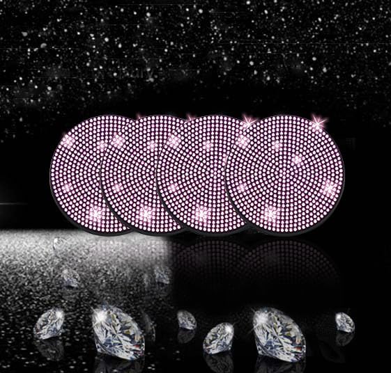 4pcs Bling Car Cup Holder Coaster, 2.75 inch Anti-Slip Shockproof Universal Fashion Car Coasters Insert Bling Crystal Rhinestone Automotive Interior Accessories for Women (Pink)
