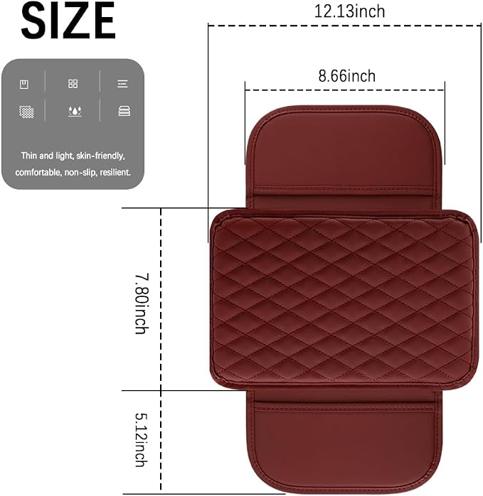 Arm Rest Cover for Car,Leather and Memory Foam Center Console Cover with Storage Bags,Universal Middle Console Cover Car Accessories Interior for Most Car Center Consoles (Red)