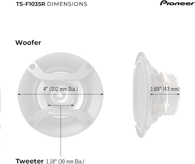 F-Series TS-F1035R 4” 2-Way Speakers (Pair) – 150W Max, Balanced Sound + Smooth Treble, Great Stock Replacement, High-Efficiency Speaker Designed for OEM Power