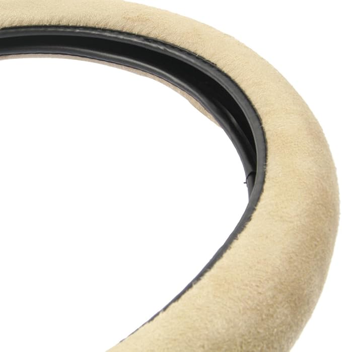 Ergonomic Leather Grip Steering Wheel Cover - Soft Plush Memory Foam Grip for Standard Size Wheels 14.5-15 inch Beige