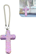 Bling Cross Car Hanging Accessories, Crystal Rhinestone Rear View Mirror Pendant, Religious Rearview Mirrors Decoration Charm, Car Hanging Ornament, Automotive Interior Accessories (Purple)
