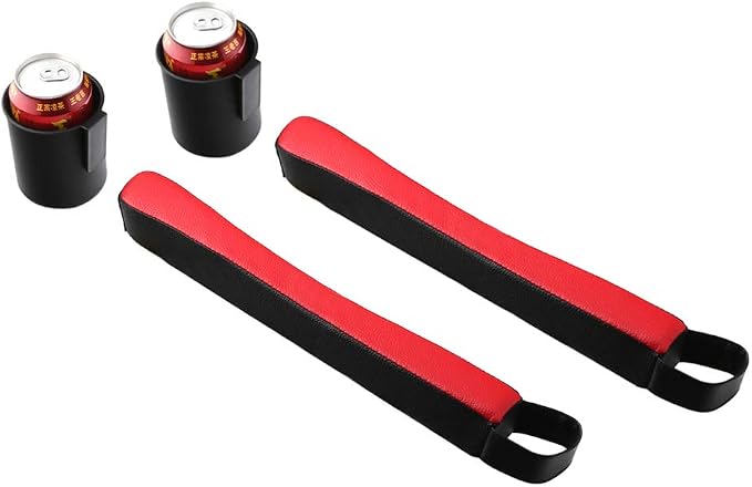 2 Prices Car Seat Gap Filler Pad PU Leather Console Side Pocket Organizer and one Cup for Cellphone Wallet Coin Key (Black+Red)