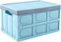 Car Trunk Organizer, Foldable Plastic Cargo Storage Box with Lid, Large Car Tool Container with Handles, Universal Automotive Organization Accessories for Camping, Groceries (Blue)