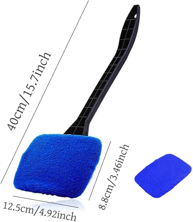 Windshield Cleaner Tool Car Window Cleaner with 6 Reusable and Washable Microfiber Pads and Extendable Handle Auto Inside Glass Wiper Kit (Blue)
