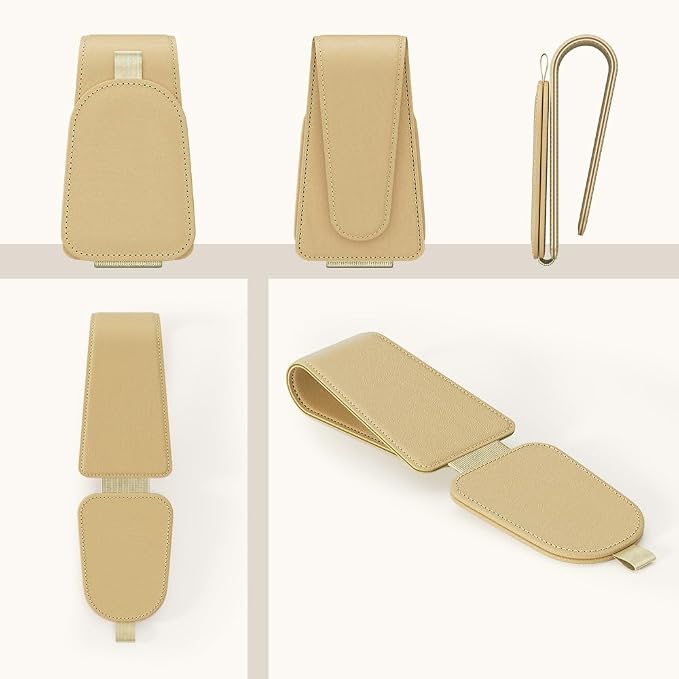 Sunglass Holder for Car Visor, Beige, 2 Packs | Suede Cloth, Magnetic, Organizer for Car Accessories