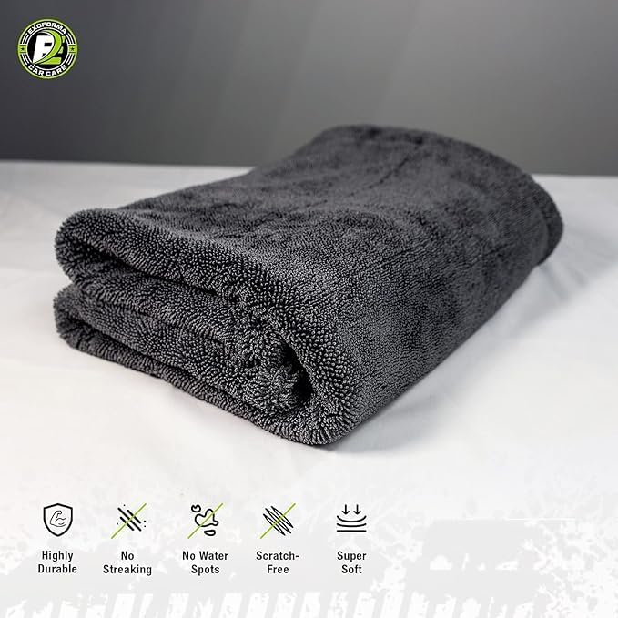 Mega Car Drying Towel - Holds Up to 9 lbs, No Streaks, Scratches, or Water Spots | 1200 GSM Microfiber Double Twist Pile & Edgeless Design, 1 Quick & Effortless Dry - 24” x 36”