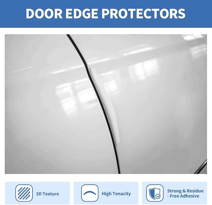 4PCS Car Door Edge Guards Universal 3D Carbon Fiber Texture Anti-Collision Scratch Protector Strips Flexible Silicone Trim with Nano Adhesive for Sedan SUV Truck White