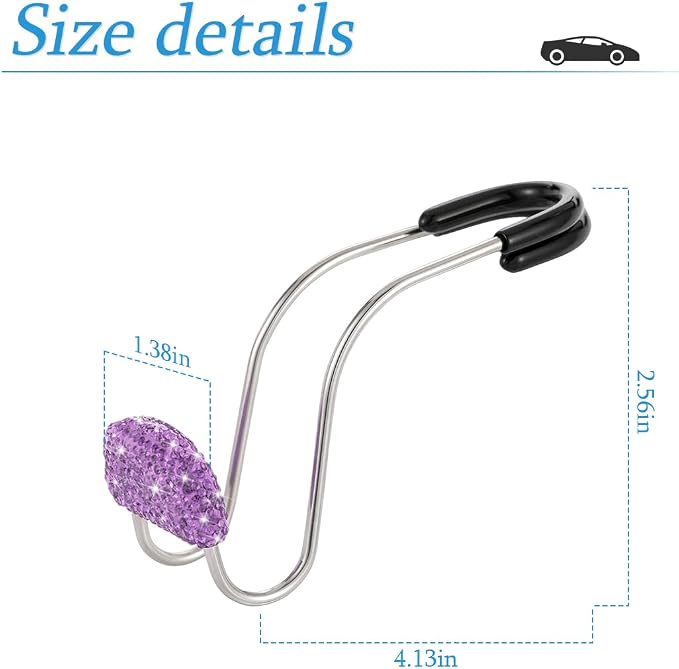 Car Headrest Hook, 2 Pack Bling Backseat Organizer Hanger for Purse Clothes Grocery Bag, Rhinestones Auto Headrest Storage Holder, Universal Car Seat Accessories for Most Vehicle (Purple)