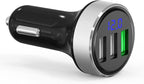 3 USB Car Charger,12V/24V Voltage Meter, Silver | QC3.0 Output 4.8A, Cigarette Lighter Plug Adapter Compatible with iPhone,iPad, Samsung, USB Charging Devices, Silver