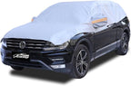 Half Car Cover SUV, Car Cover Sun Protection, UV Rain Snow Proof | Grey, Easy Installation, Paint Protection, Snow Remover, Reflective Strip, Plastic Hooks, Storage Bag, Fits SUV 188-201 inch