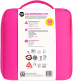 Supercharged Car Emergency Kit – 52-Piece Pink Roadside Safety Tools with Jumper Cables, Flashlight, Escape Tool & First Aid Essentials – Compact Travel Case for Women, New Drivers & Students