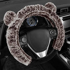 Bear Fur Steering Wheel Cover, Plush Faux Fur Fuzzy Steering Cover for Car Truck Van SUV, Standard Size Fits Wheels 14.5-15 in Diameter, Brown with Ears