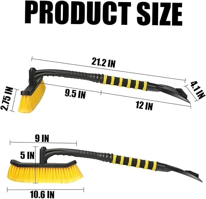 27'' Car 2-in-1 Snow Brush Ice Scraper, Extendable&Detachable Snow Removal Tool for Windshield, Auto Comfortable Foam Grip&180° Pivoting Brush Head for Cars Trucks SUVs Window (Yellow/Black)