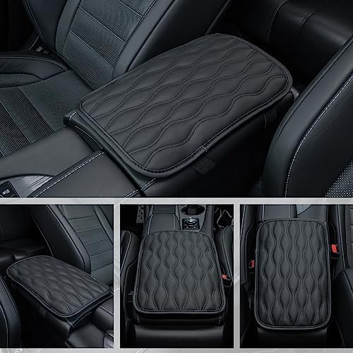 Car Center Console Cover, Upgraded Leather Car Armrest Cushion, Universal Waterproof Cushion Pad, Non-Slip Car Interior Accessories, Fits Most Sedans SUVs Trucks (Black)