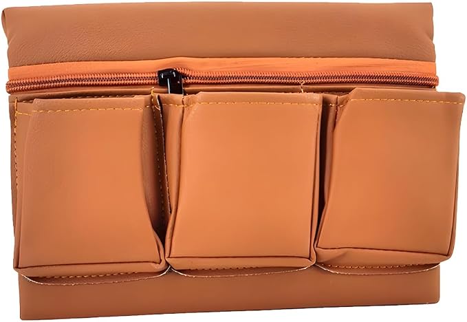 Car Window Side Storage Box, Multifunctional Leather Vehicle Side Door Armrest Pad Organizer with Pockets, Auto Window Arm Elbow Rest Storage Bag, Universal for SUV Van Truck (Brown)