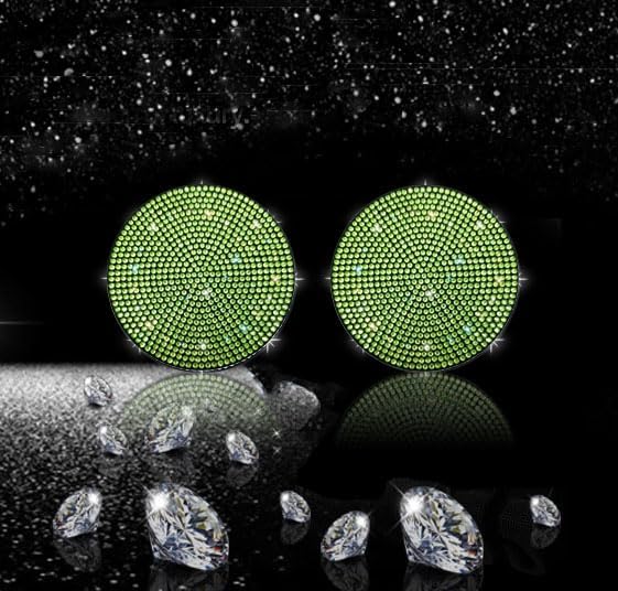 2pcs Bling Car Cup Holder Coaster, 2.75 inch Anti-Slip Shockproof Universal Fashion Car Coasters Insert Bling Crystal Rhinestone Automotive Interior Accessories for Women (2 pcs, Light Green)