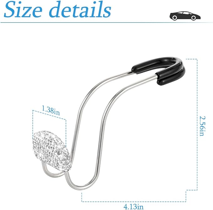 Car Headrest Hook, 2 Pack Bling Backseat Organizer Hanger for Purse Clothes Grocery Bag, Rhinestones Auto Headrest Storage Holder, Universal Car Seat Accessories for Most Vehicle (White)