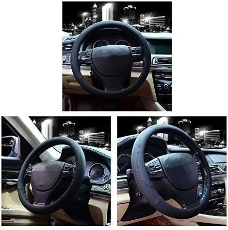 Microfiber Leather Steering Wheel Cover Large-Size for F150 F250 F350 Ram 4Runner Tacoma Tundra Range Rover Model S X with 15 1/2 inches-16 inches Outer Diameter (Black)