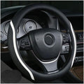 Steering Wheel Cover Black and White Leather Universal 14.5-15 inch | Car Steering Wheel Covers with Coasters Breathable Anti-Slip Durable Steering Wheel Accessories Set for SUV Truck Van