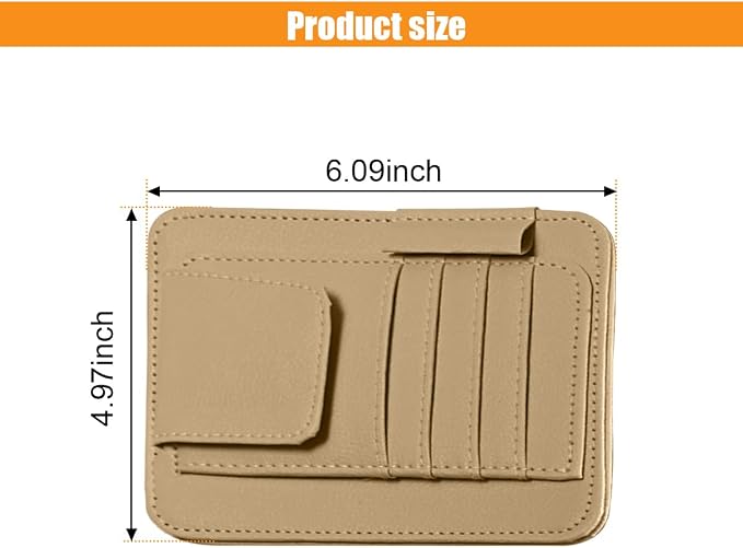 Leather Car Sun Visor Organizer Clip, Universal Car Truck Visor Document Holder with Sunglasses Clip, Auto Visor Pocket Storage for Bill Card Registration/Driving License Pen (Beige)